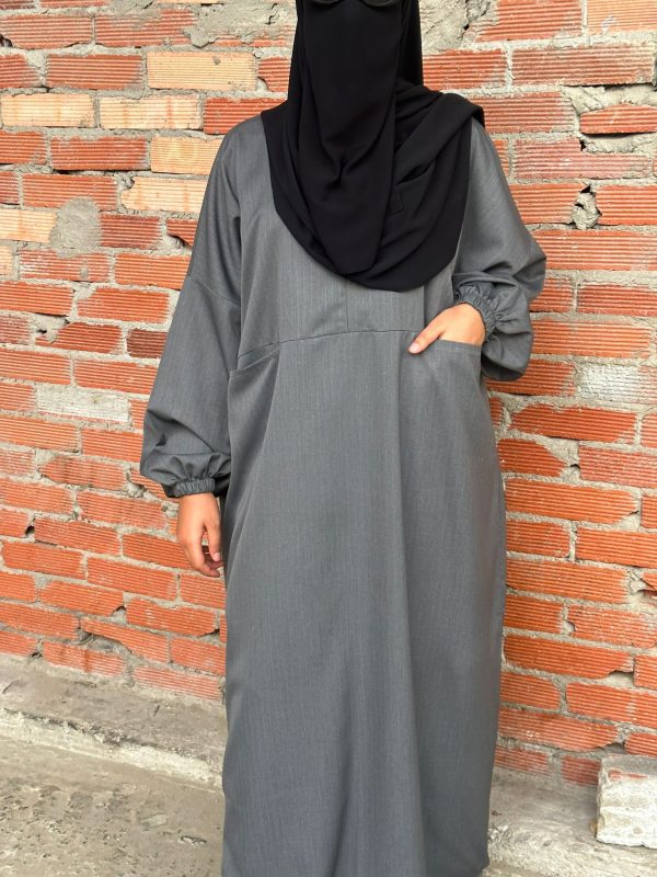 ABAYA SYRINA Gris foncé à rayure (NEW) – Image 4