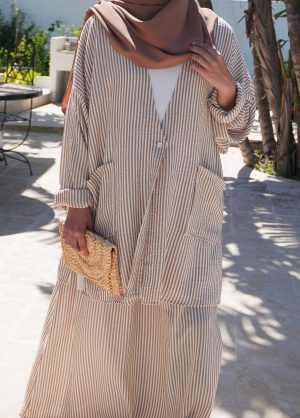 ENSEMBLE LUCY à rayure camel
