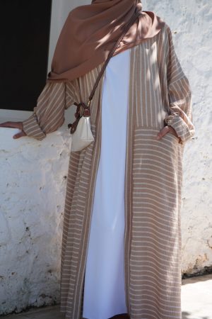 PAMELA à rayure camel et blanc