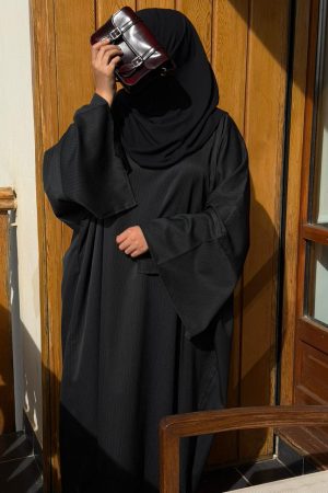 ABAYA NYNA noir grisé à fine rayure