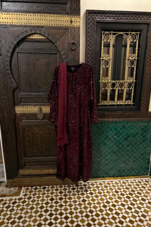 ABAYA EVA velours de sequins bordeaux