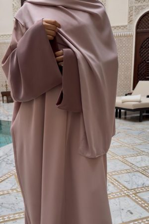 ABAYA LEYLA rose clair manches prune