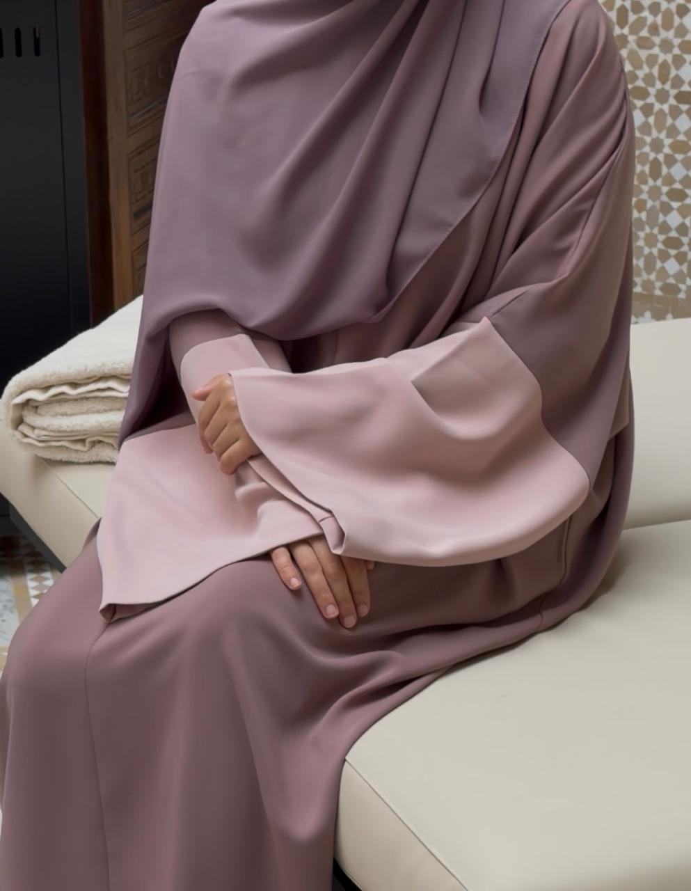 ABAYA LEYLA prune manche rose clair