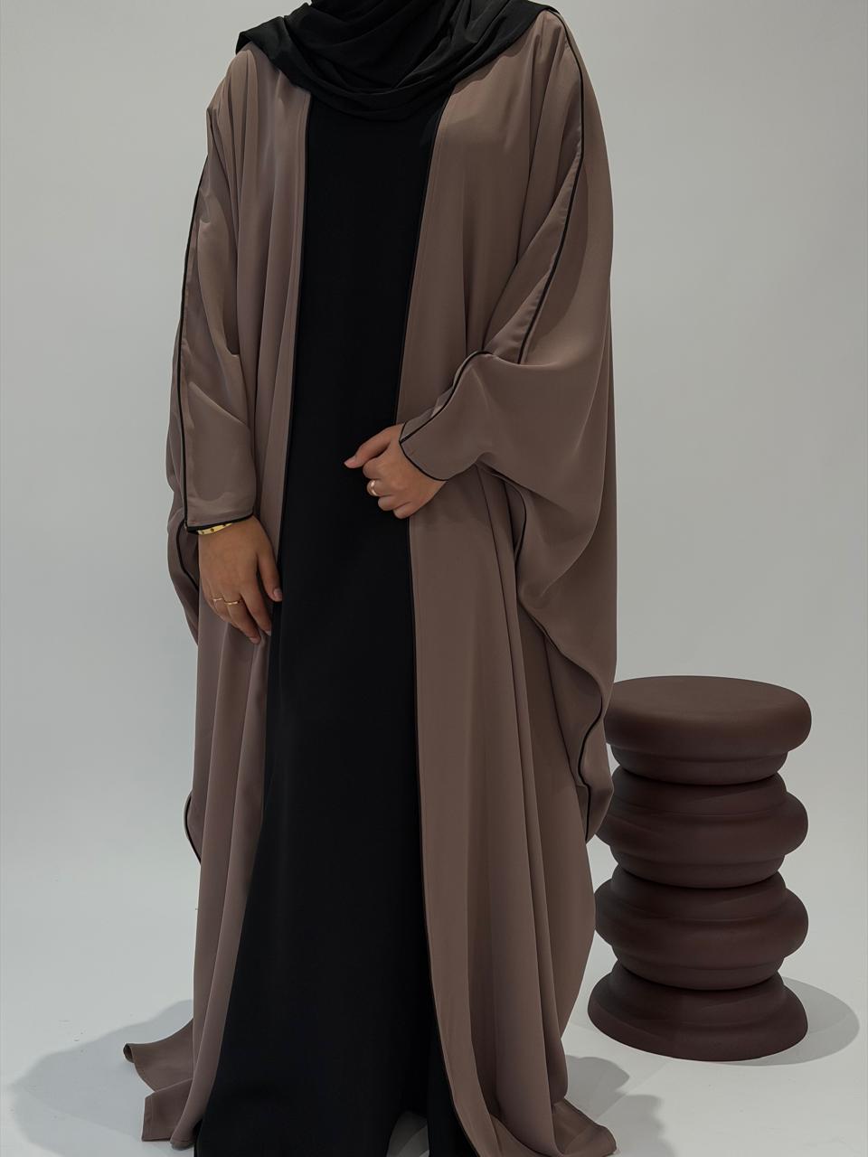 ABAYA SWALA Taupe et noir