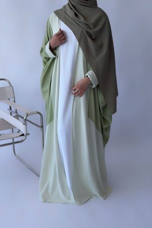 ABAYA OUVERTE ARYANA vert pâle et vert pomme