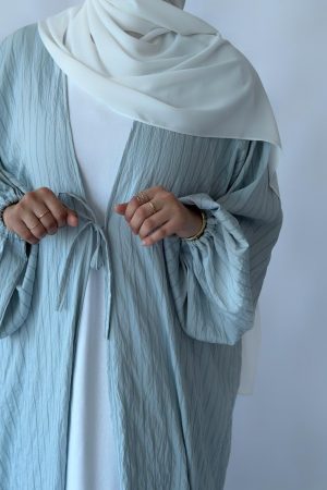 ABAYA OUVERTE SOPHY à rayure bleu ciel