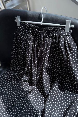 JUPE en mousseline noir à petit pois blanc